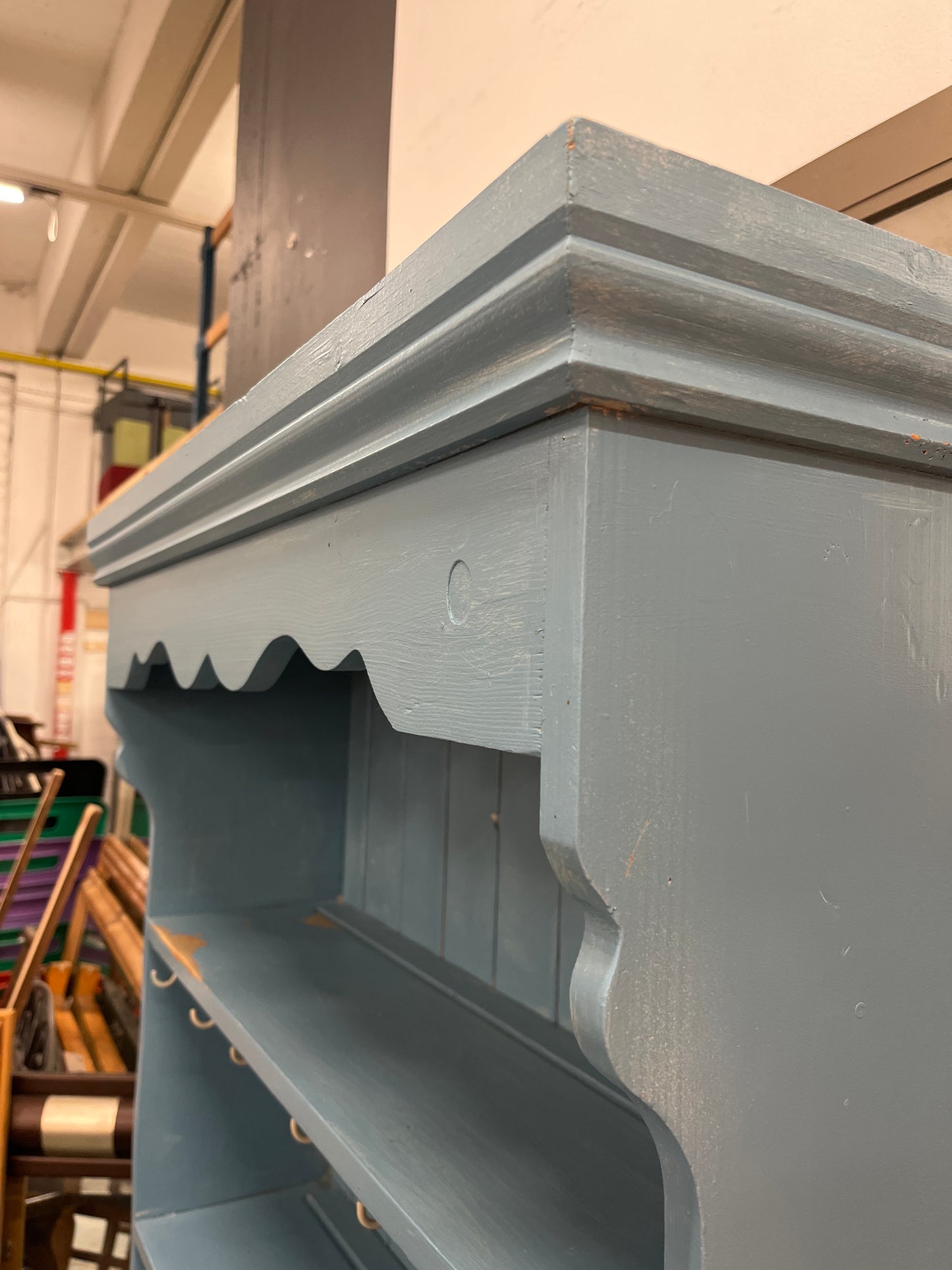 Tall solid pitch pine top open kitchen dresser with base doors painted in chalk paint