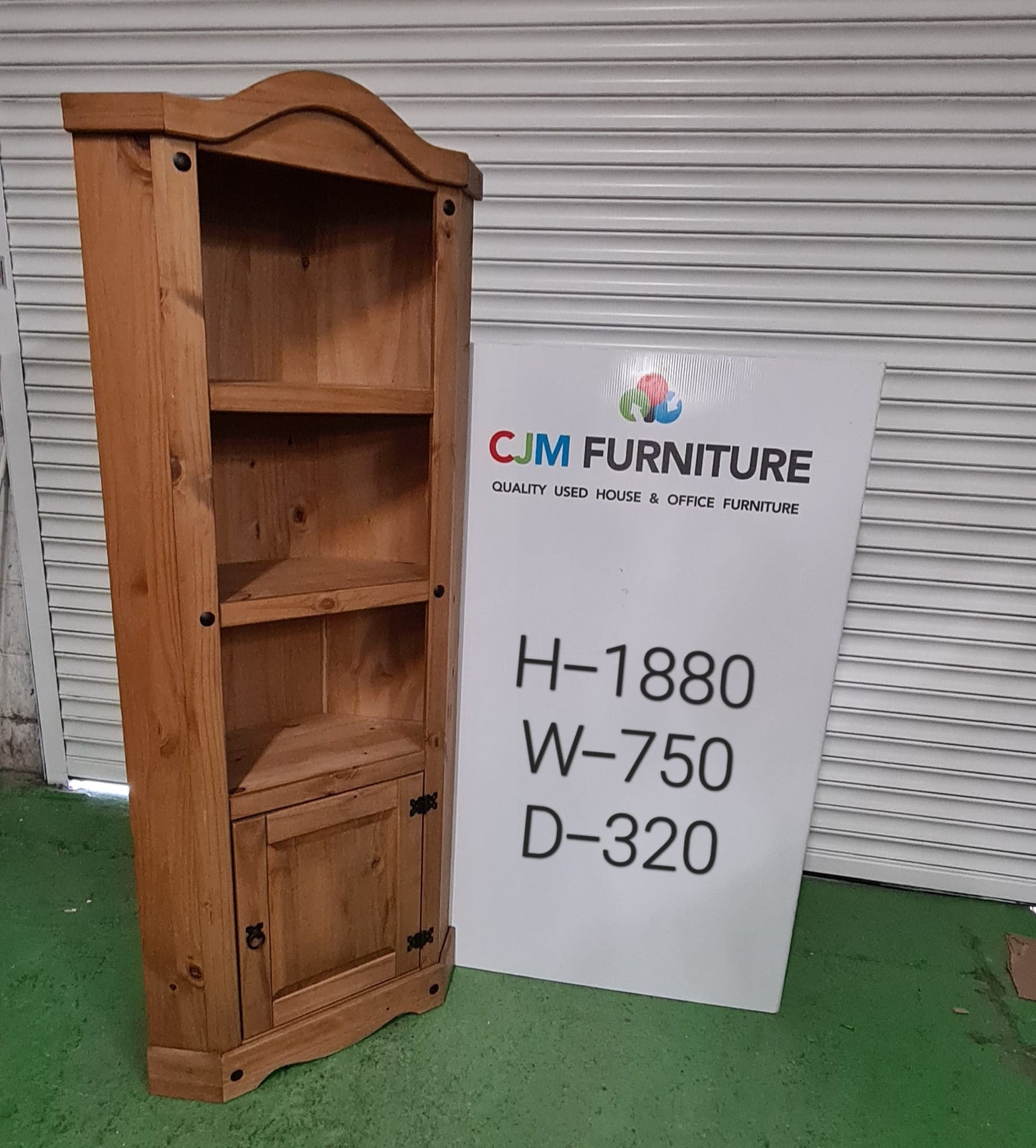 Tall waxed pine 1 door corner display unit 2324