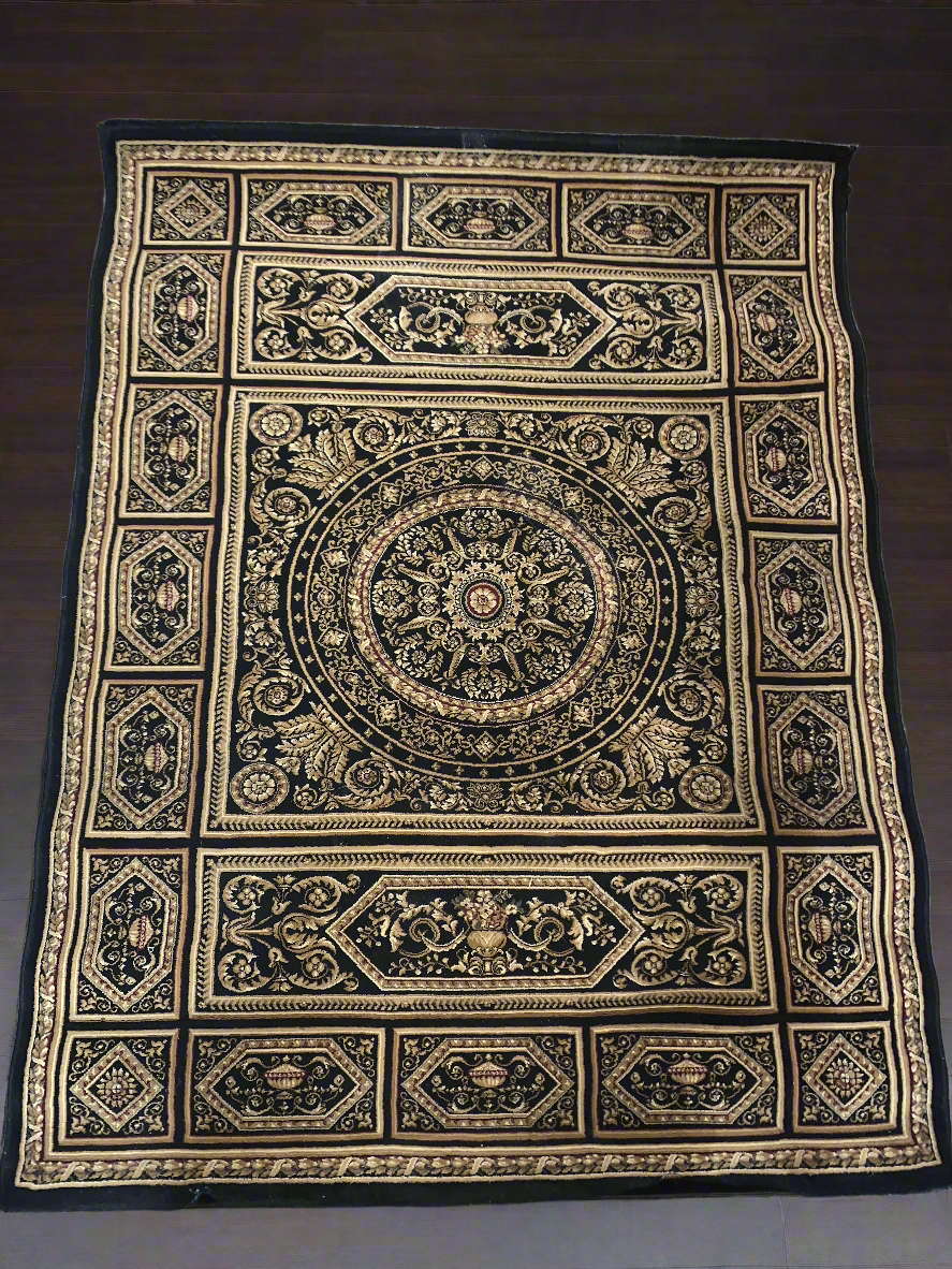 black and gold pattern floor rug 1125