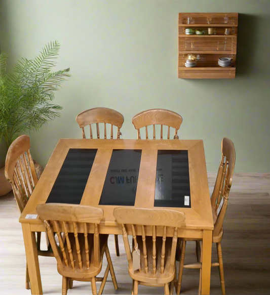 Solid wood large kitchen table with 3 no. black granite inserts