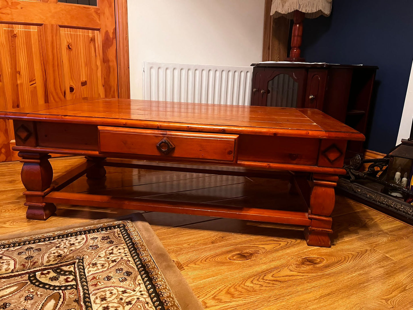 Large low rectangular coffee table solid pine with drawer  2324