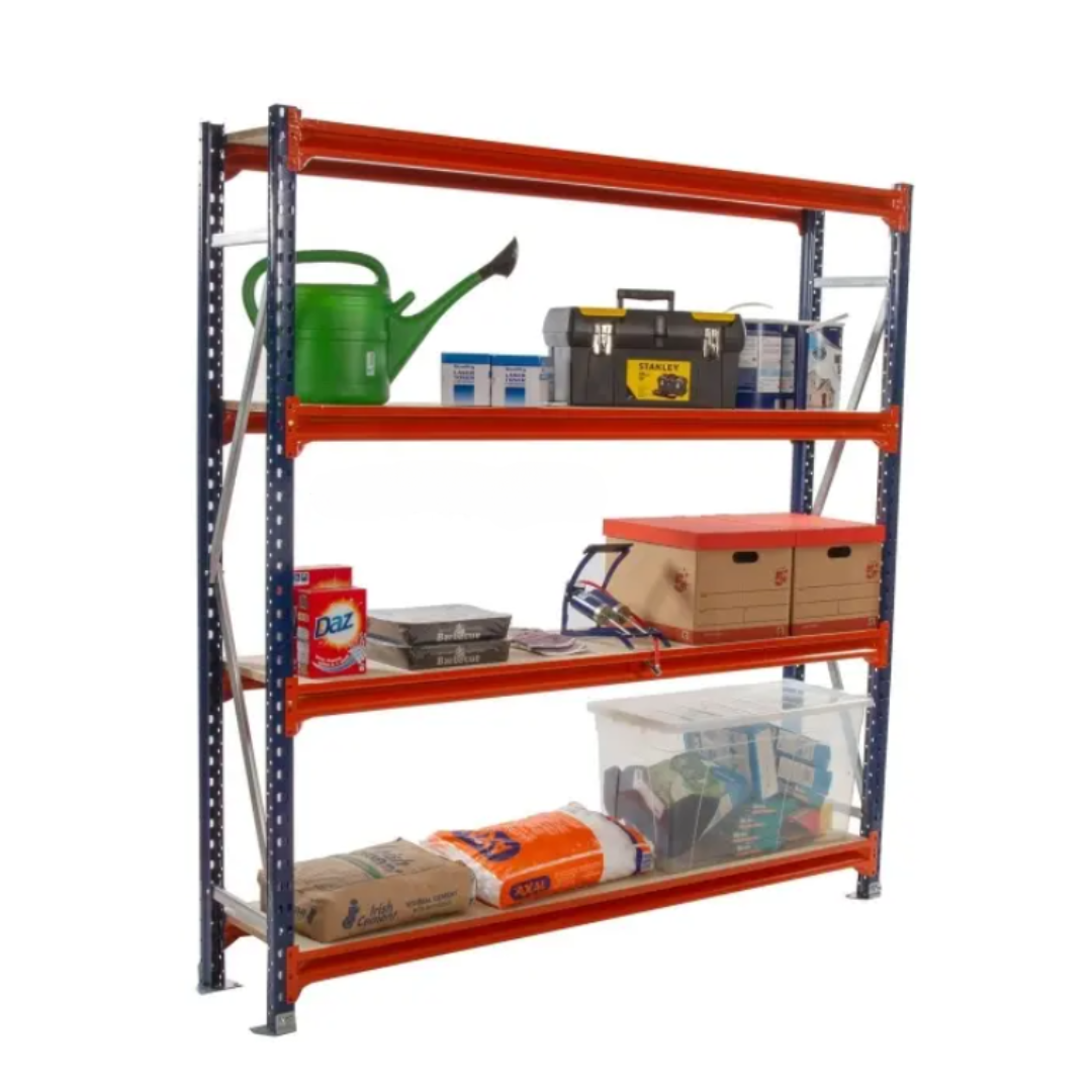 NEW All Metal HEAVY DUTY longspan racking 2000Hx2000Lx600D to include 2 no. upright, 4 no. shelf positions with metal shelves