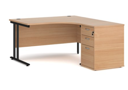 Right hand radial desk 1412 with desk high pedestal   (1400mm x 1600mm)