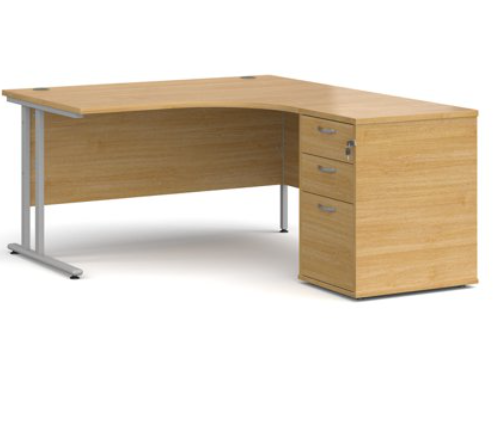 Right hand radial desk 1412 with desk high pedestal   (1400mm x 1600mm)