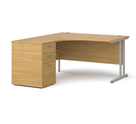 Left hand radial desk 1412 with desk high pedestal   (1400mm x 1600mm)