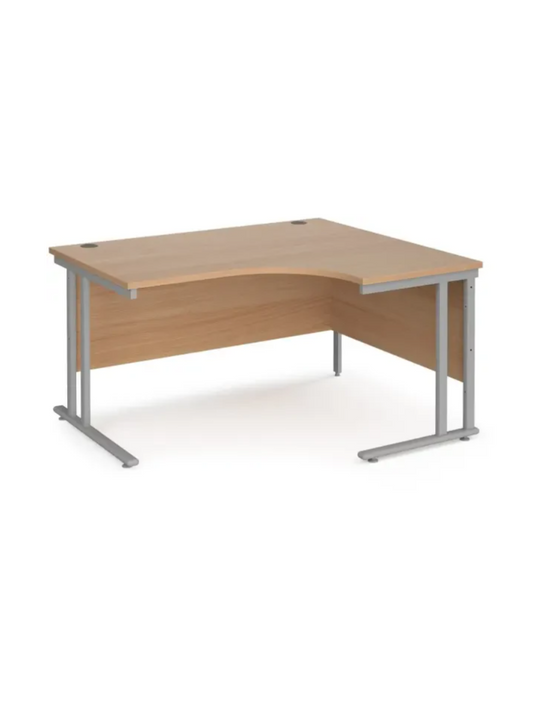 BRAND NEW  RIGHT HAND ergonomic desk 1400*1200mm wide silver cantilever leg frame beech top 20 12 2024