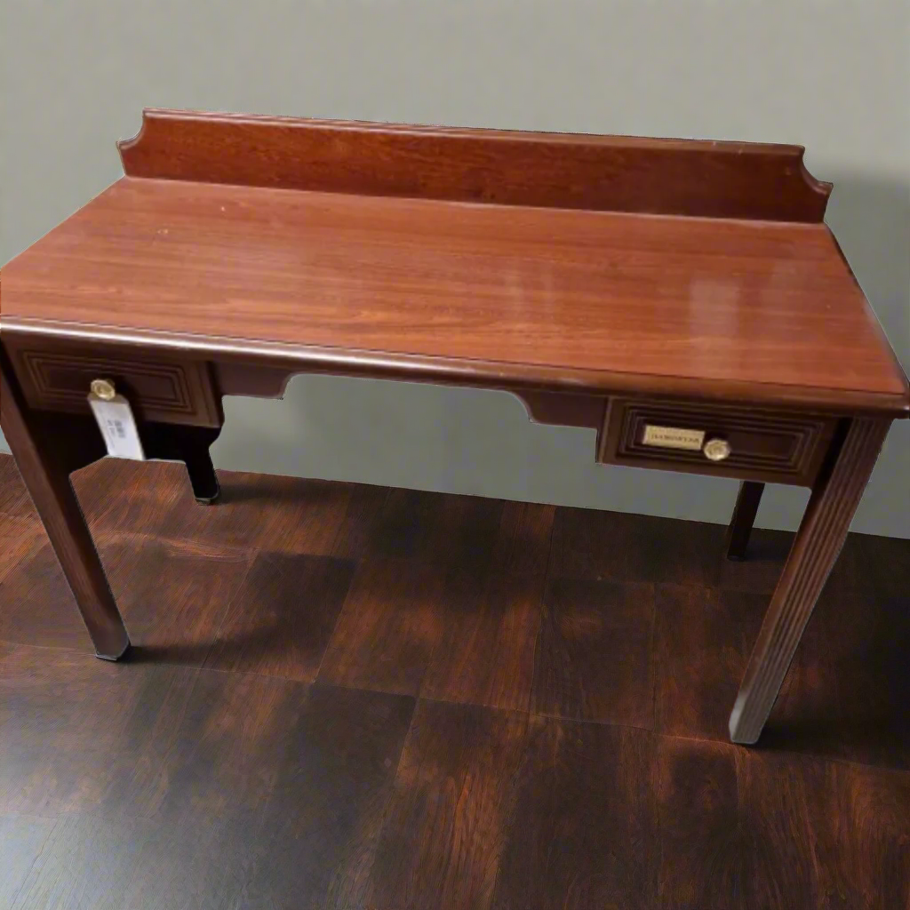 Mahogany large 2 dwr console table, desk cw upstand