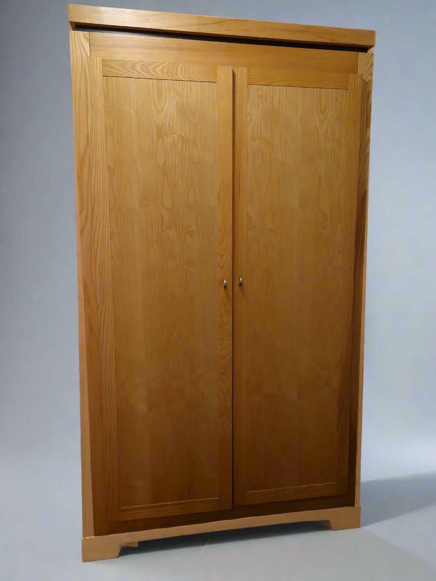 Tall solid wood ash 2 door wardrobe with internal storage - Ex hotel stock 2224