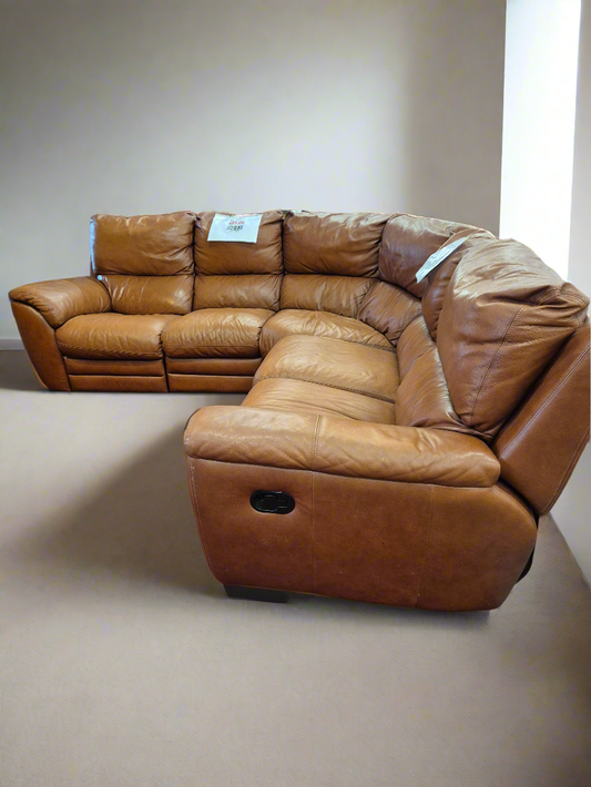 Large tan leather sectional recliner corner sofa suite 4224