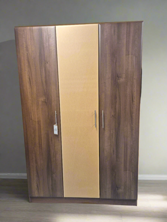 Tall 3 door walnut laminate and mdf painted central door wardrobe  1125