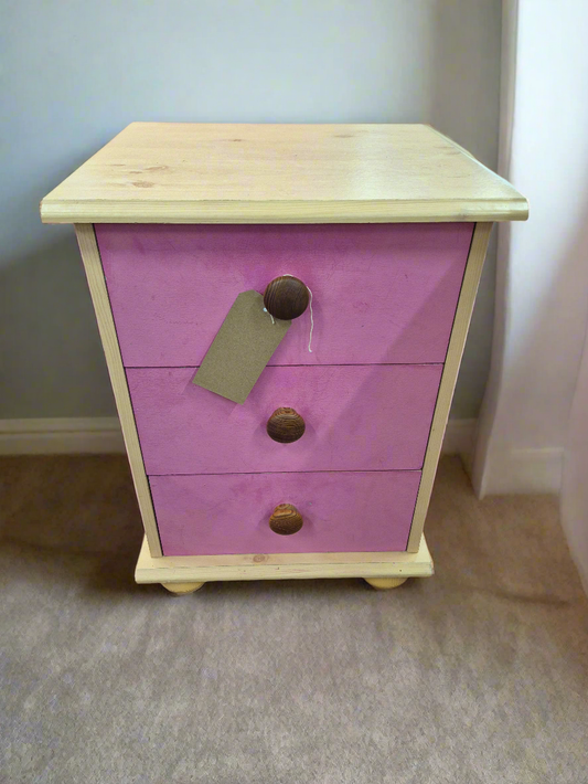 3 drawer pink and beech laminate bedside locker  4224