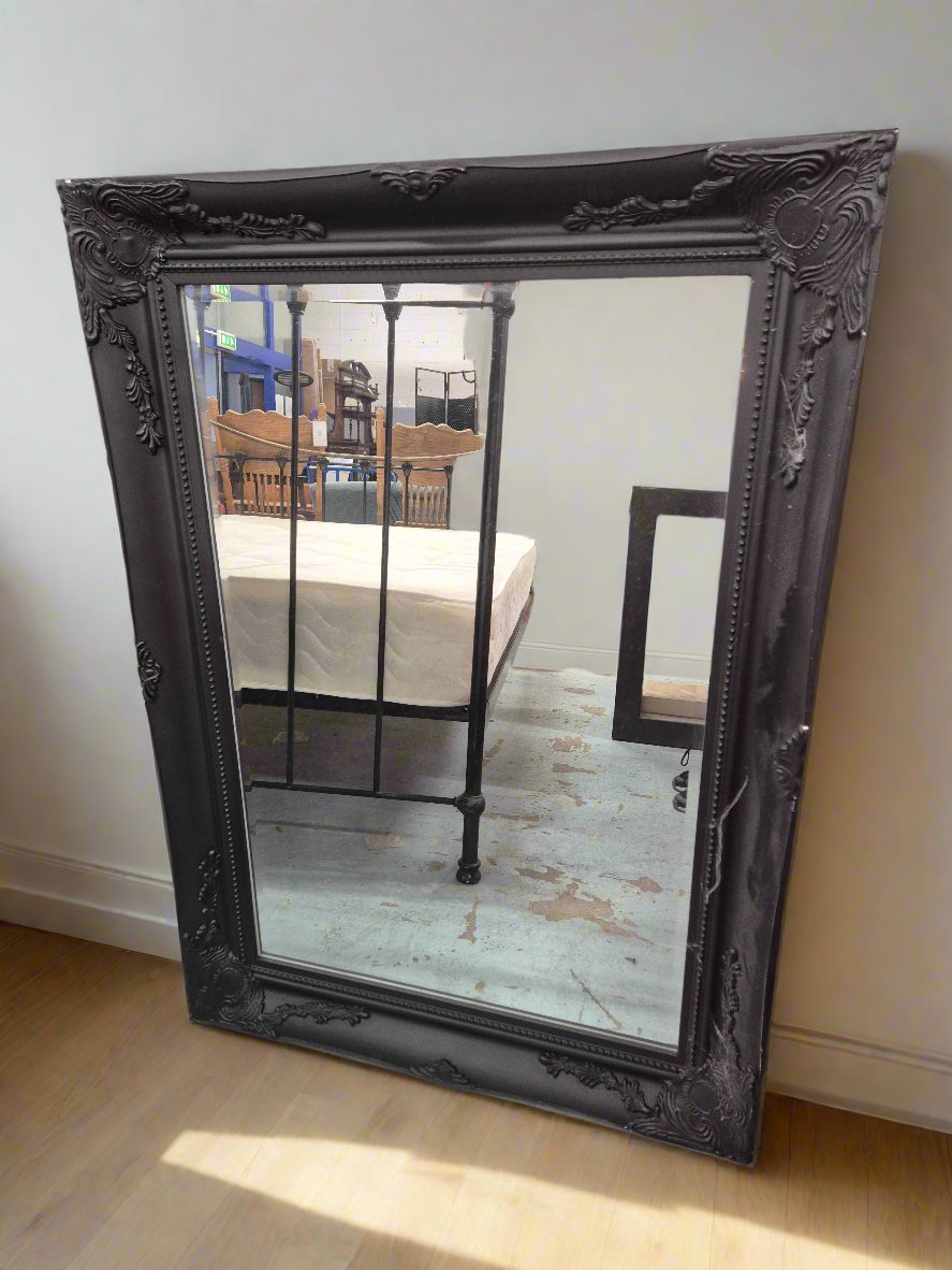 Ornate rectangular black painted wall mirror High 4224