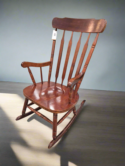 High back solid wood dark stained rocking chair  1125