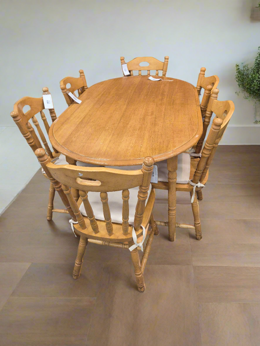 Hardwood oval kitchen table with 6 no. matching chairs  4124