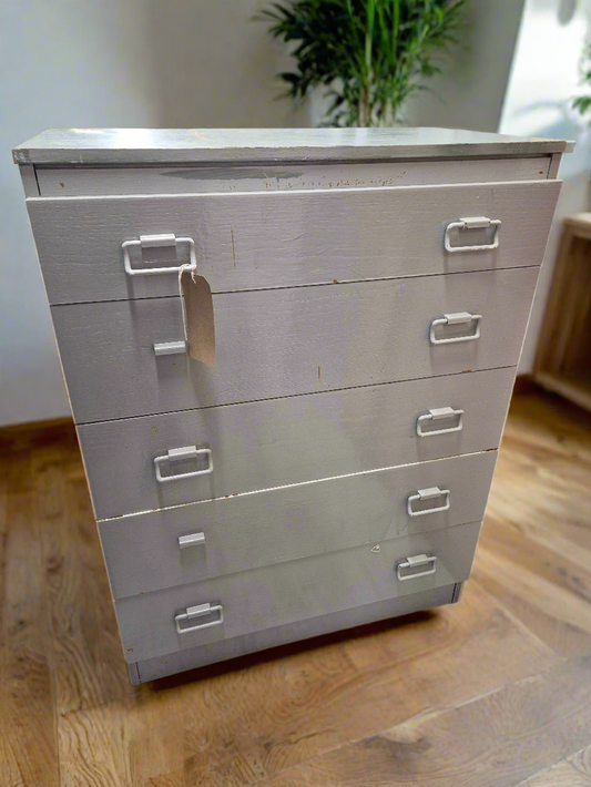 Teak painted Grey 5 drawer chest of drawers 4224