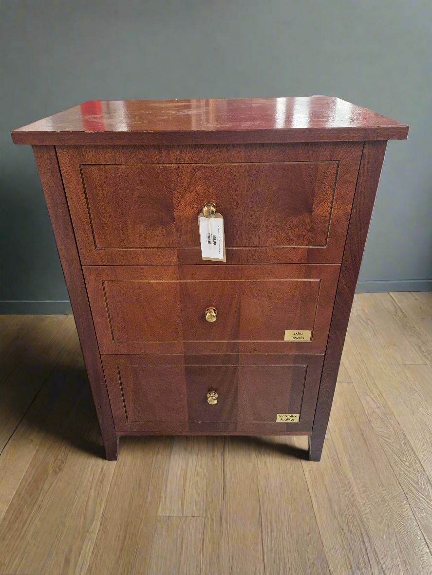 Tall mahogany veneer large 3 drawer chest of drawers 1125