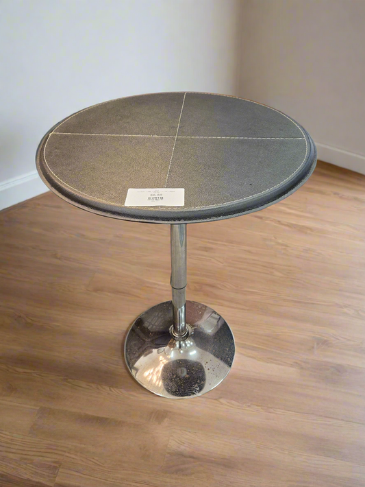 Leather top circular height adjustable table with metal base 4224