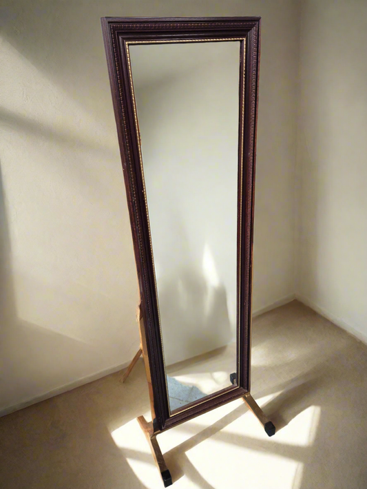 Mahogany Cheval mirror with metal base 4124