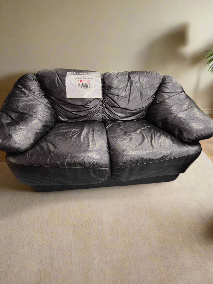 2 seater black leather sofa%A0 4224