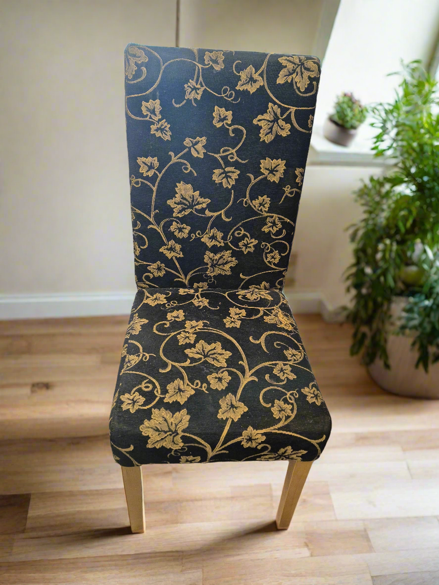 black and gold floral pattern fabric dining chair  3124