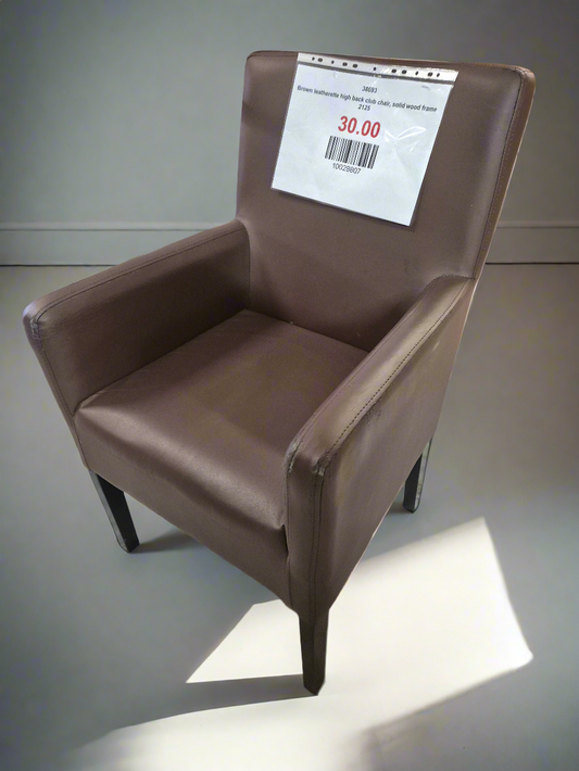 Brown leatherette high back club chair, solid wood frame  2125