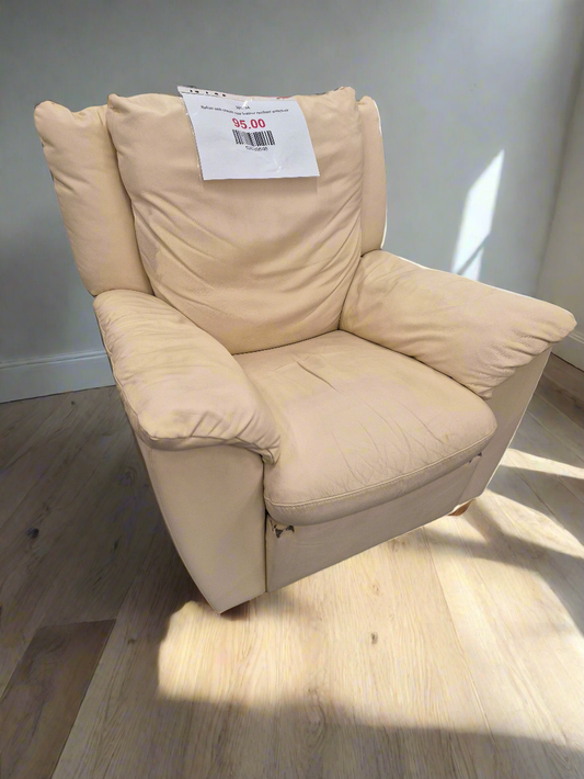 Italian soft cream real leather recliner armchair