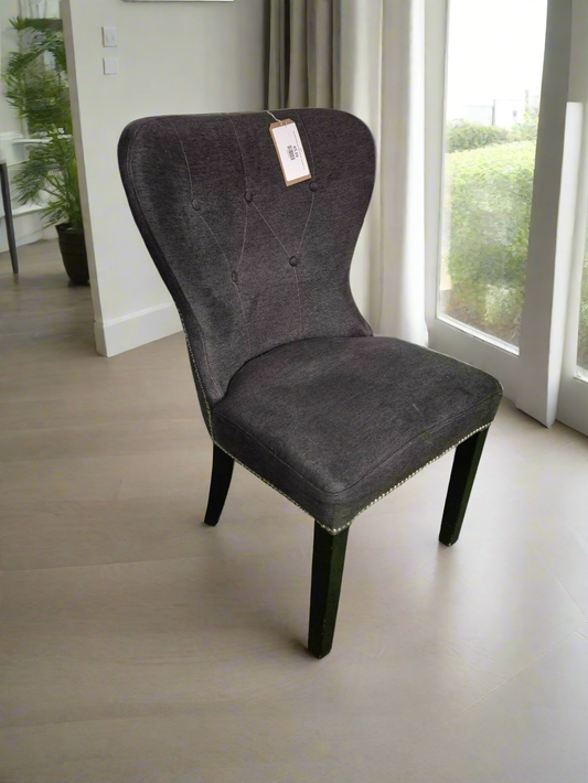 Grey fabric button back dining chair with stud effect 1125