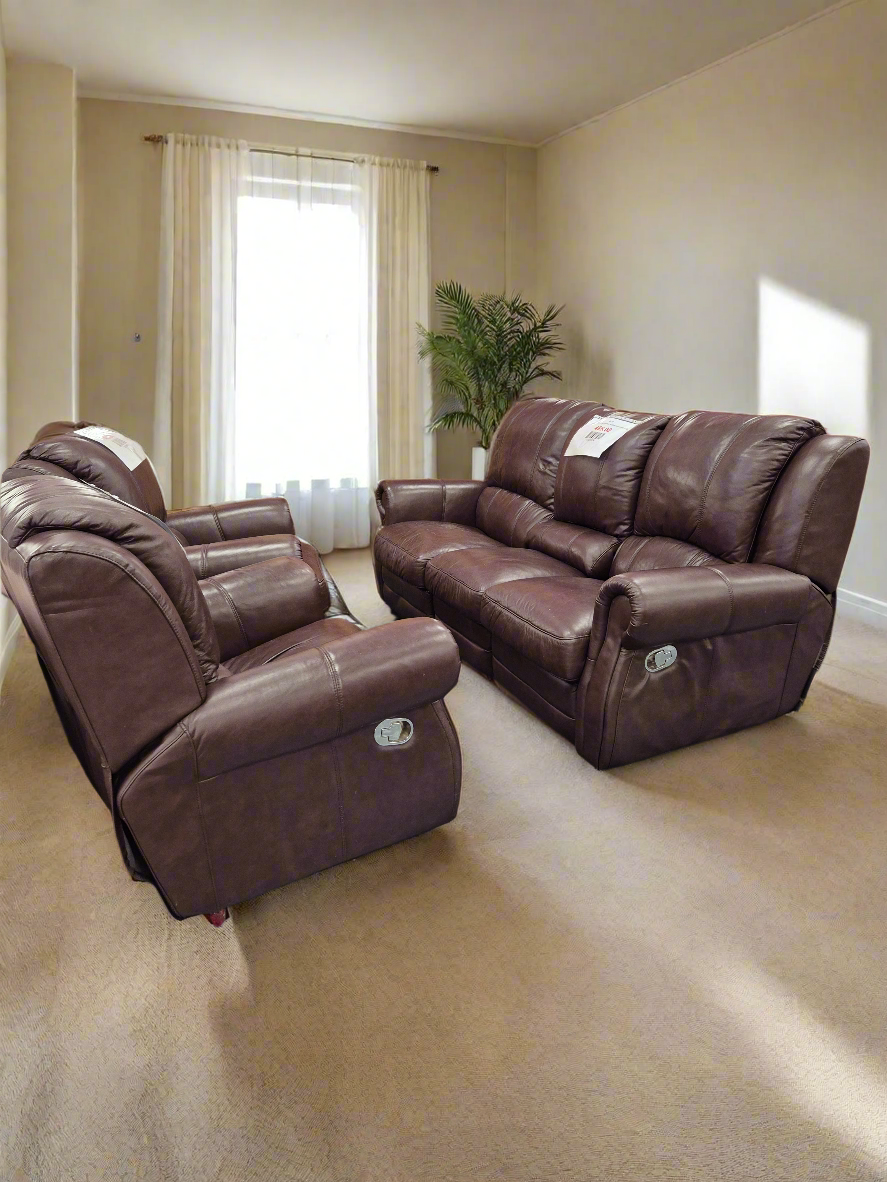 3+1+1 REAL brown leather recliner sofa suite 2125