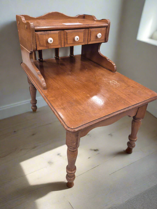 Ornate 3 drawer lamp table with upstand in Pine  4124