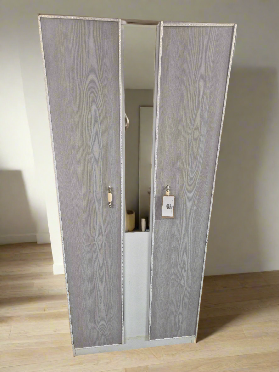 Tall grey laminate central mirror 2 door wardrobe  3324