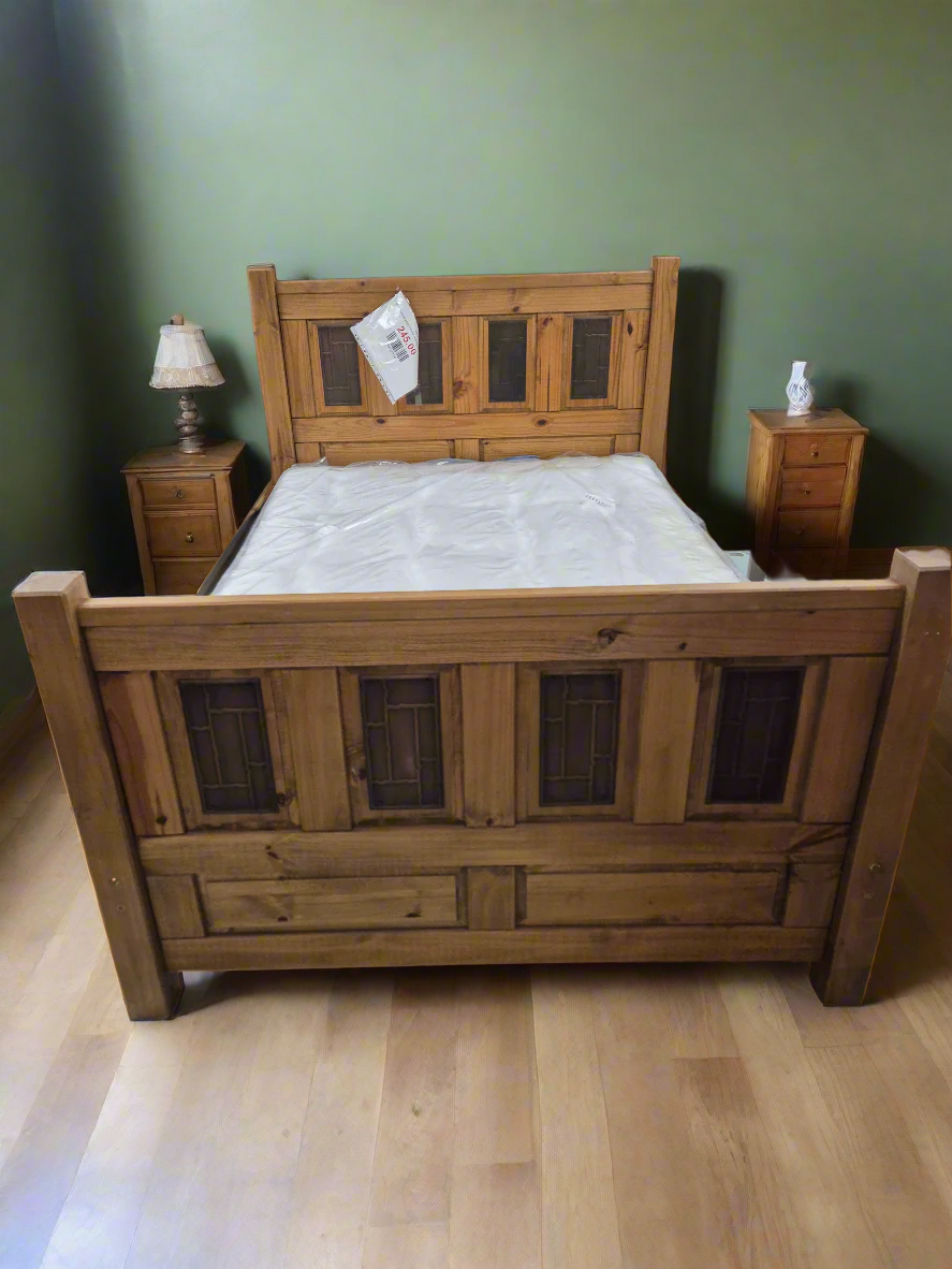 4ft 6 mexican pine framed and black bed frame  4224