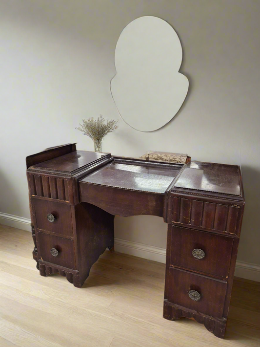 Retro dark wood stained 4 drawer bedroom dresser with secret storage and mirror 2224