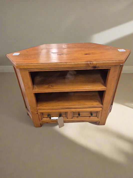 Stained solid Pine tv unit with 2 drawers