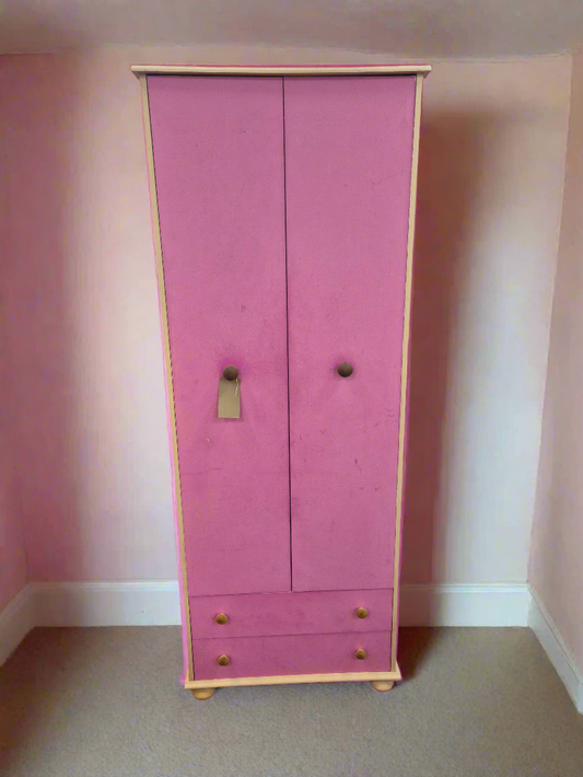 Tall pink and beech laminate 2 door 2 drawer wardrobe 4224