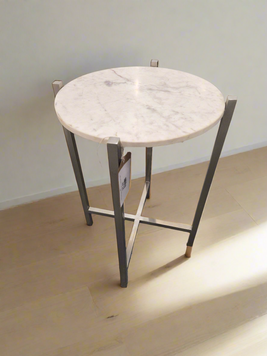 Granite small circular console table on metal frame  4224