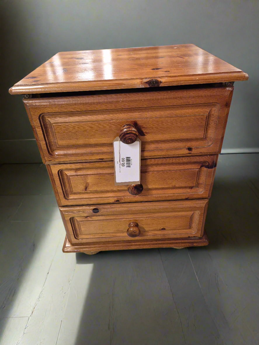 Solid 3 drawer pine bedside locker  4124