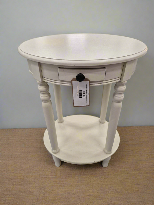 Cream painted small circular 1 drawer lamp table  3124