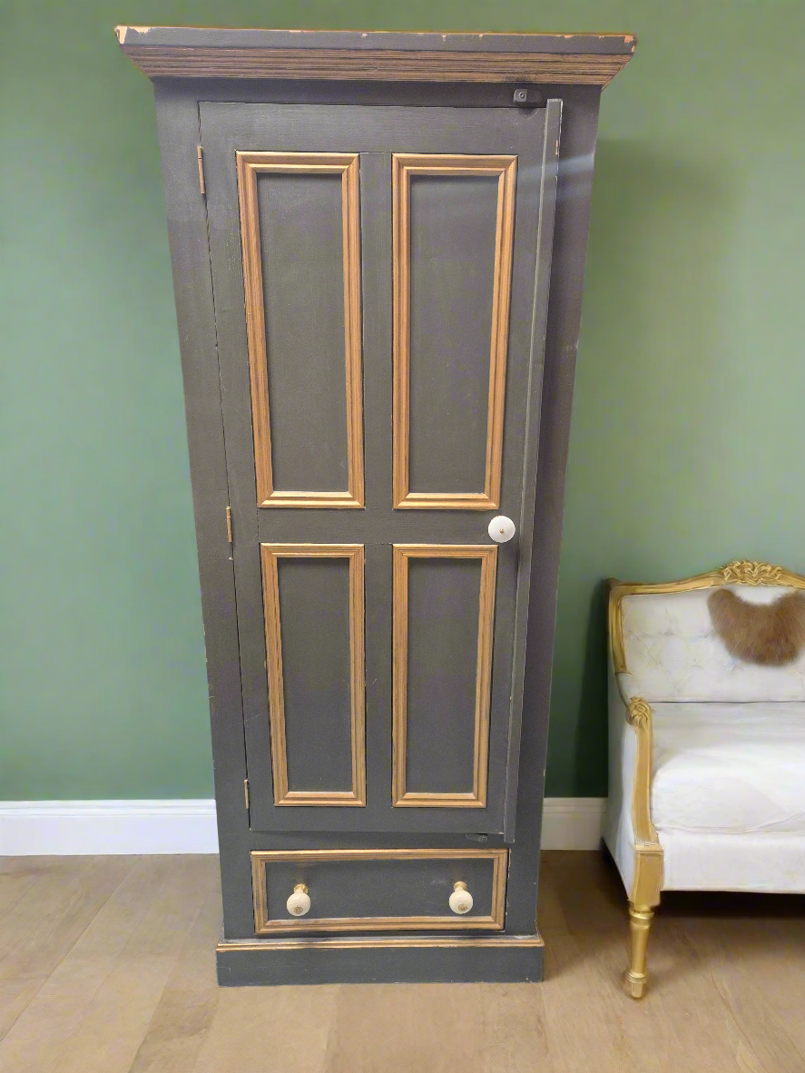 Solid wood Large single door wardrobe  with drawer 4224