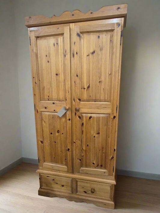 Tall natural pine 2 door wardrobe