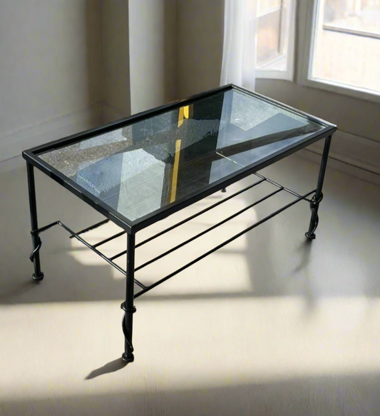 Glass rectangular coffee table with black metal frame 3124