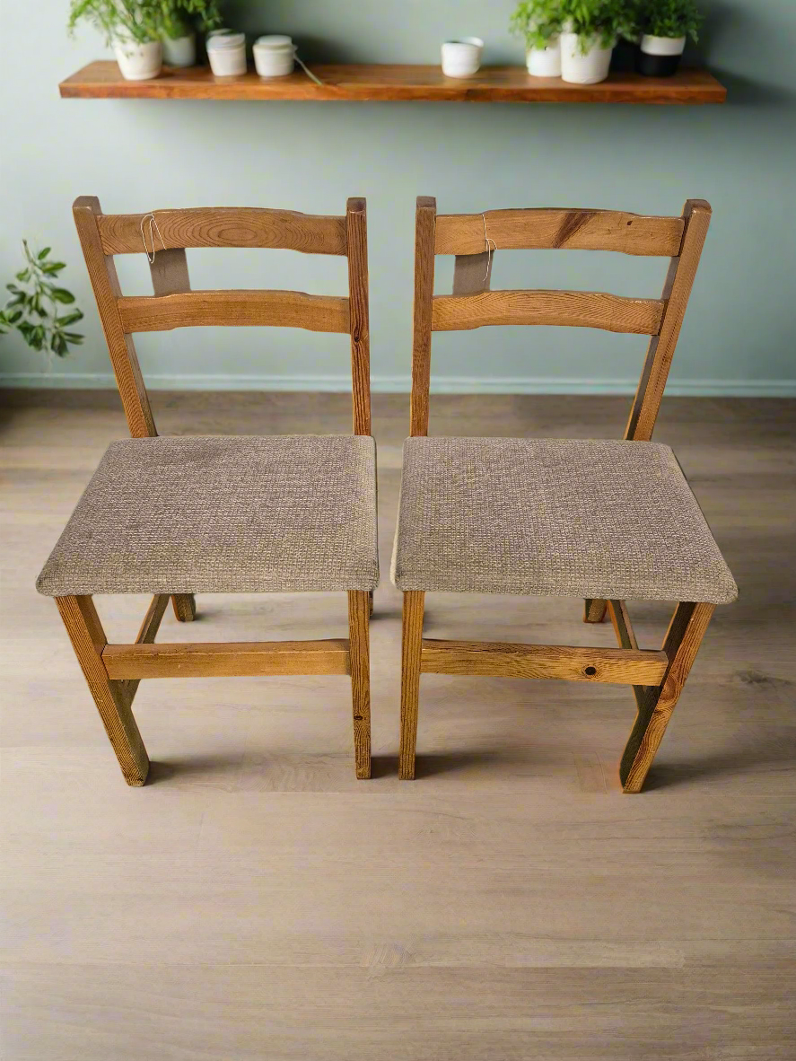 solid pine kitchen chairs with brown fabric seat  3324