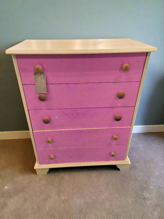 Pink and beech laminate 4 drawer chest  4224