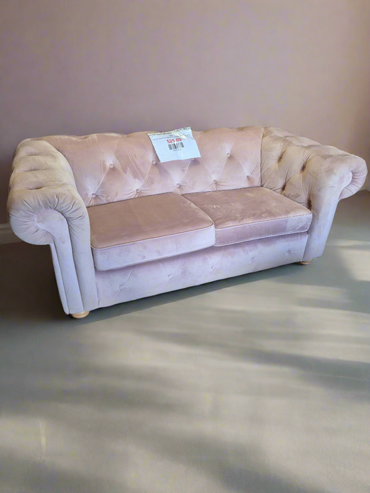 2 seater Blush pink velour fabric chesterfield sofa  2125