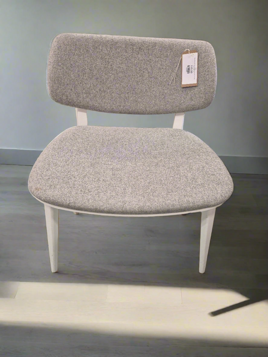 Billani Wide grey fabric occasional chair with solid white wood frame 2125