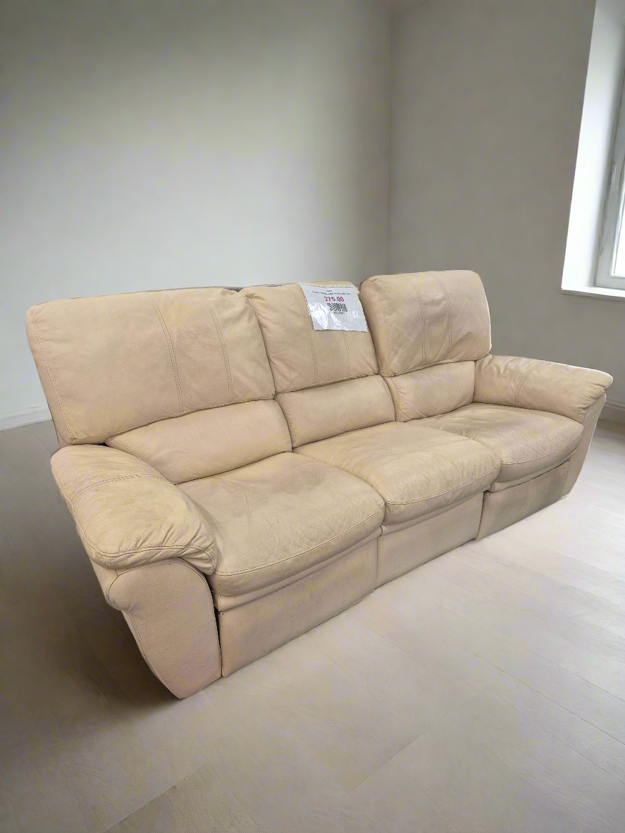 3 seater CREAM leather recliner sofa  1125