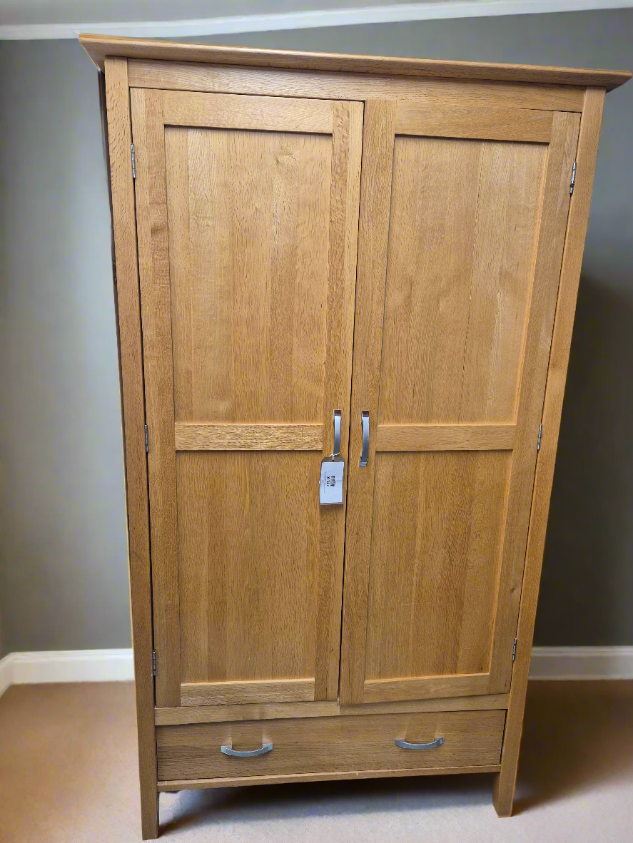 Solid ash tall 2 door 1 drawer wardrobe 4124