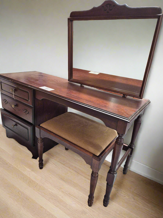 Rossmore mahogany 3 drawer dressing table with mirror and low stool