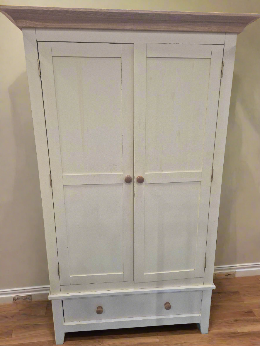 Solid oak and cream tall large 2 door wardrobe  4224