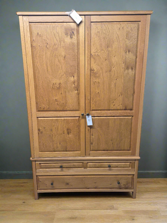 Tall solid wood light stained 2 door 1 drawer wardrobe 4224