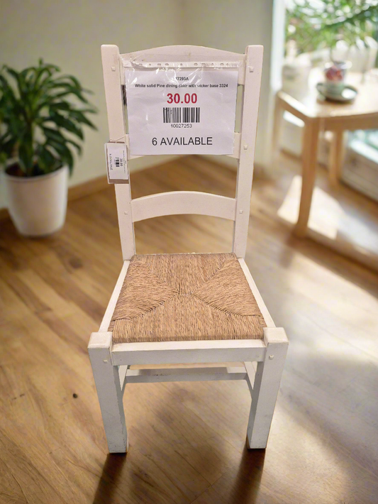 White solid Pine dining chair with wicker base 3324